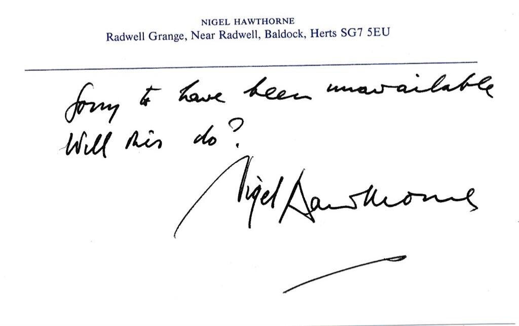Nigel Hawthorne- Signed Paper