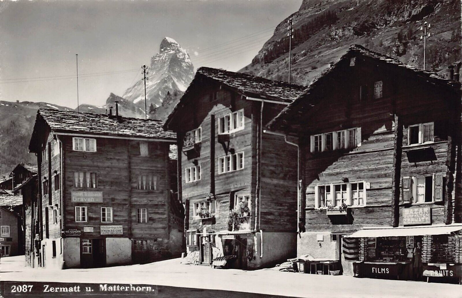 RPPC Zermatt Matterhorn Switzerland Alps Main Street Photo Vtg Postcard A16