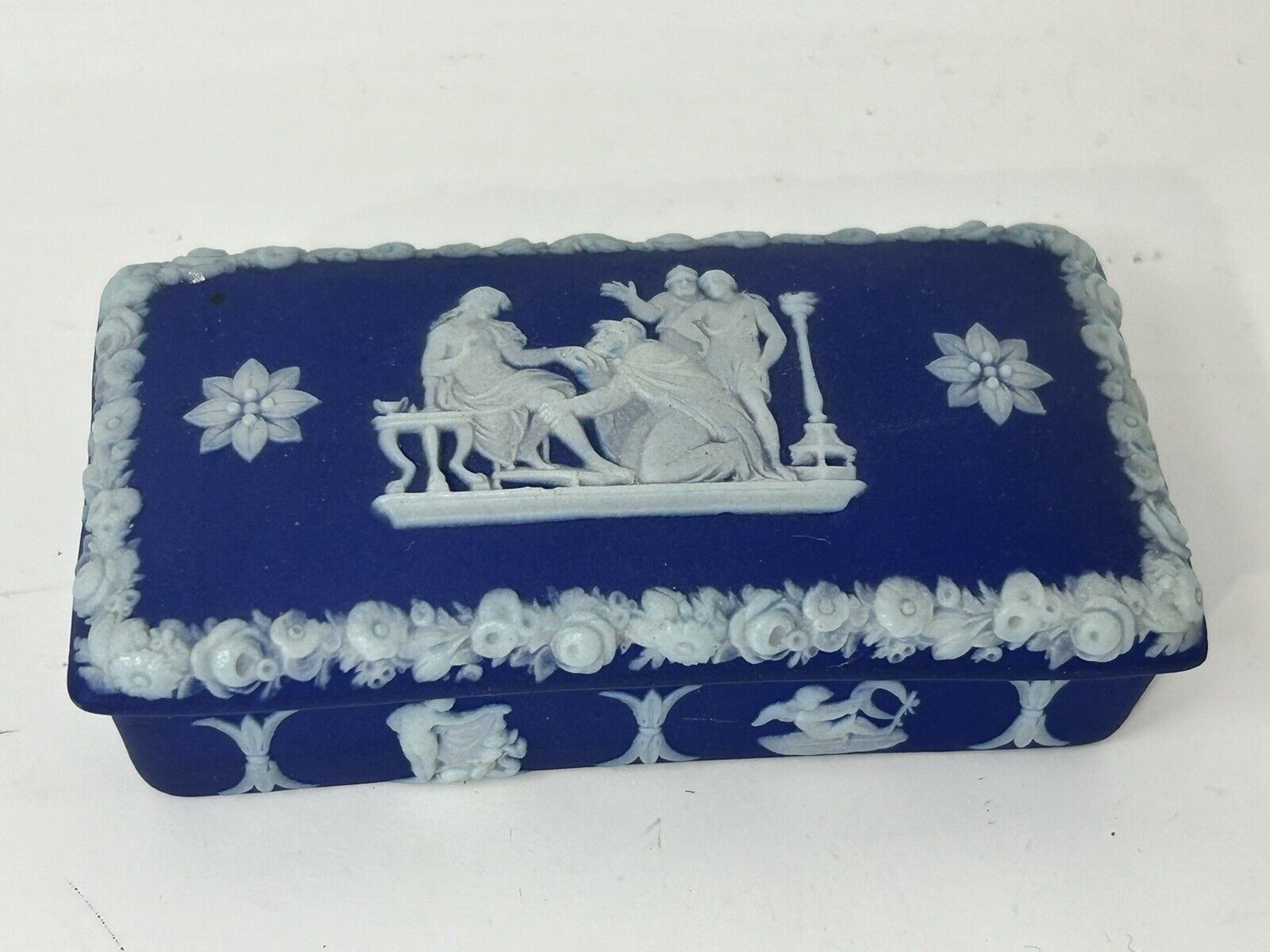 Wedgwood Blue Jasperware Matchbox Trinket - Post 1891 - Antique