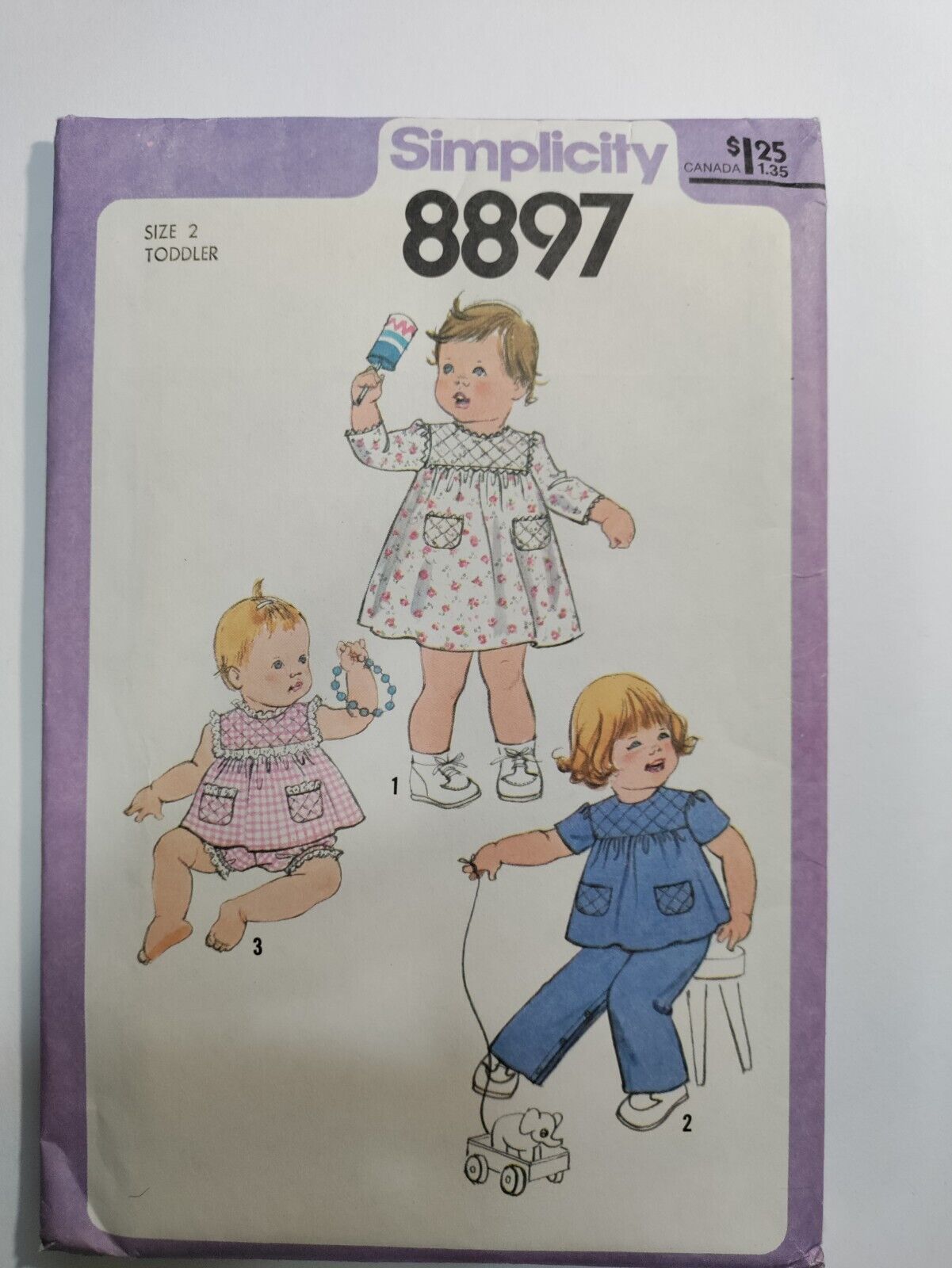 Vintage 79 Simplicity 8897 Girls Dress or Top Pants Pattern, Uncut, Toddlers 2