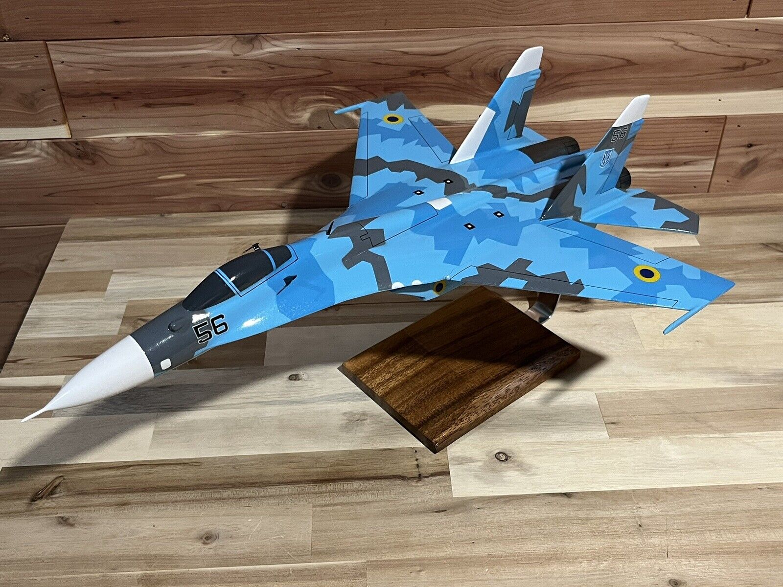 Hand Crafted Wood Sukhoi SU-27 Aircraft 18” Desk Top Model Jet NEW Damaged READ