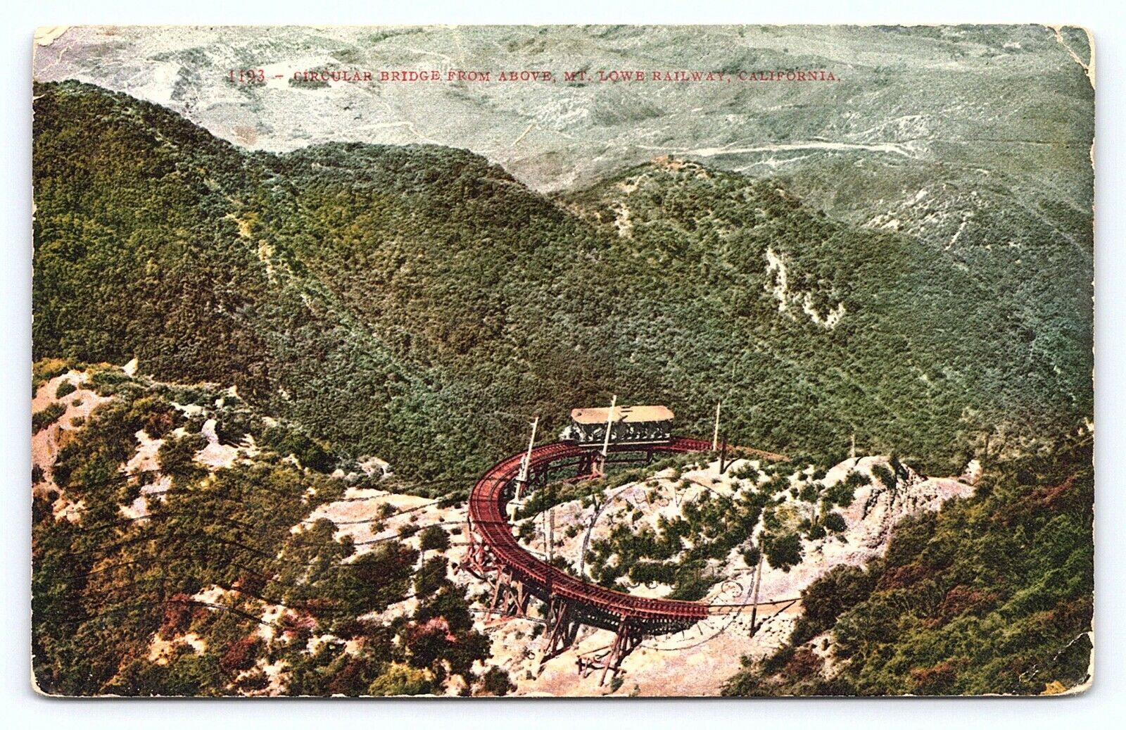 1943 Vintage Mt Low Railway California CA  Circular Bridge Aerial Postcard D20