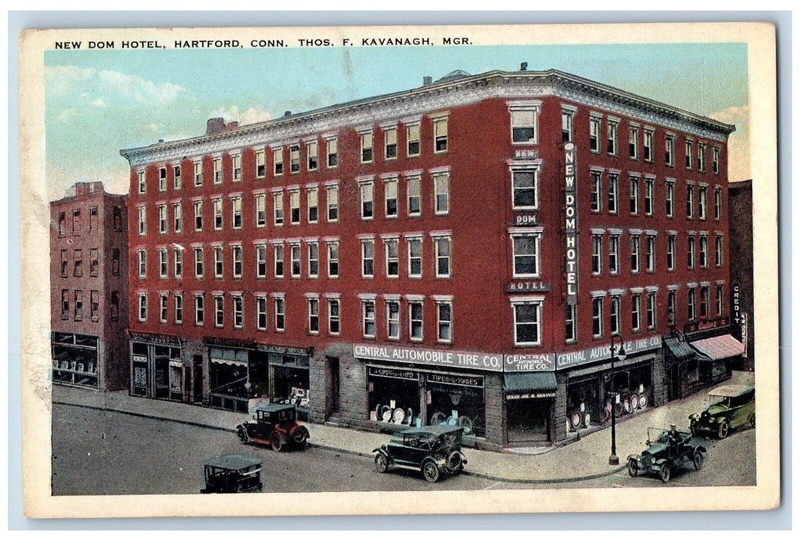 Hartford Connecticut Postcard New Dom Hotel Thos Kavanagh Exterior c1920 Vintage