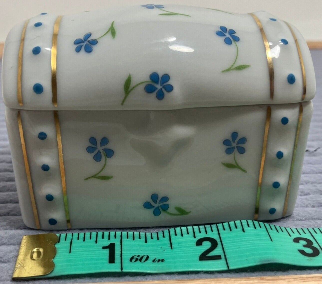 Porcelaine Limoges Castel France White Blue Flowers & Gold Detail Trinket Box 