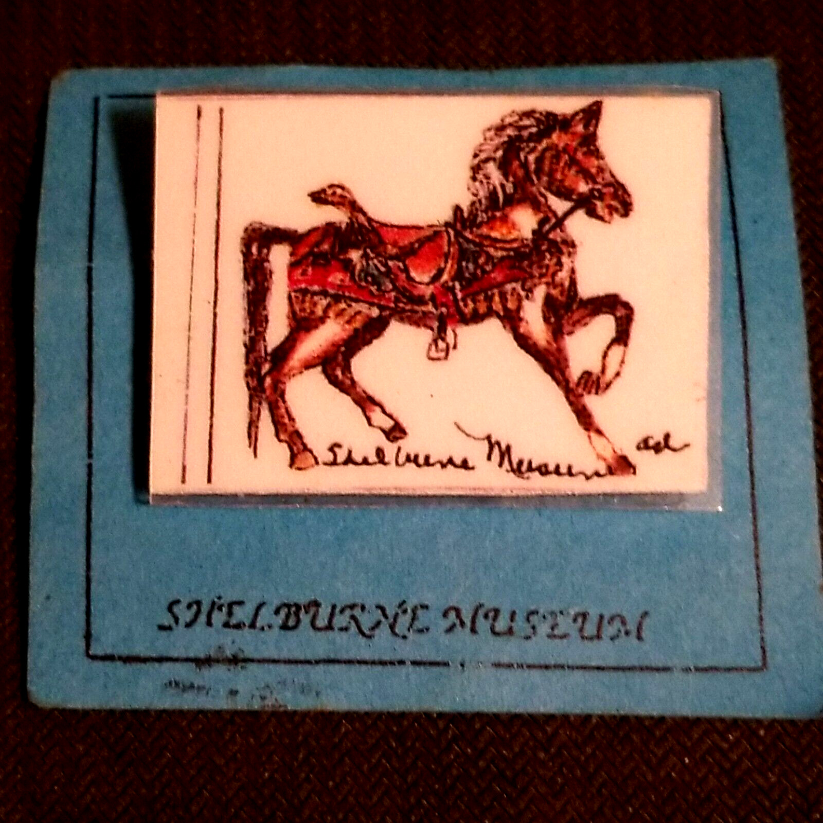 Vintage Pinback Button - Shelburne Museum VT Horse Card Pin - BU174