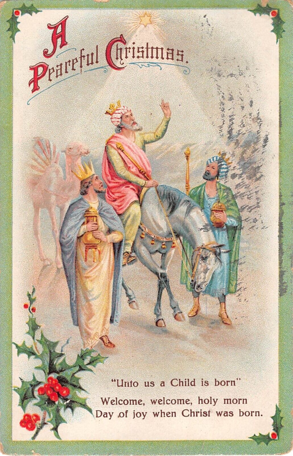 1912 Religious Christmas PC-Wisemen on Camel & a Horse-Bible Verse-Series No.215