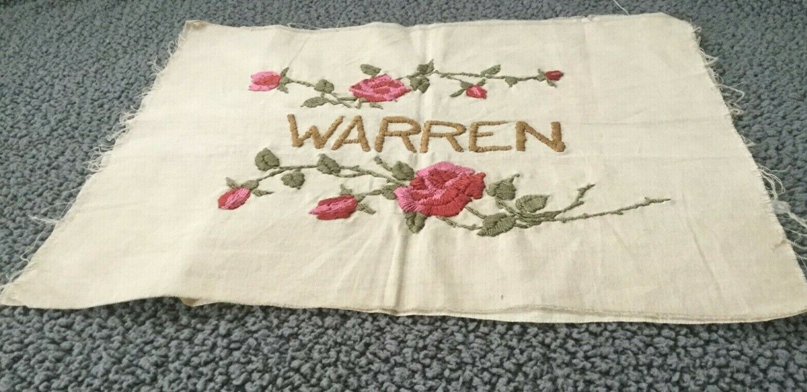 Vintage Hand Embroidered Pillow Cover / Warren, Ohio / Roses & Stems 15 1/2 x19 