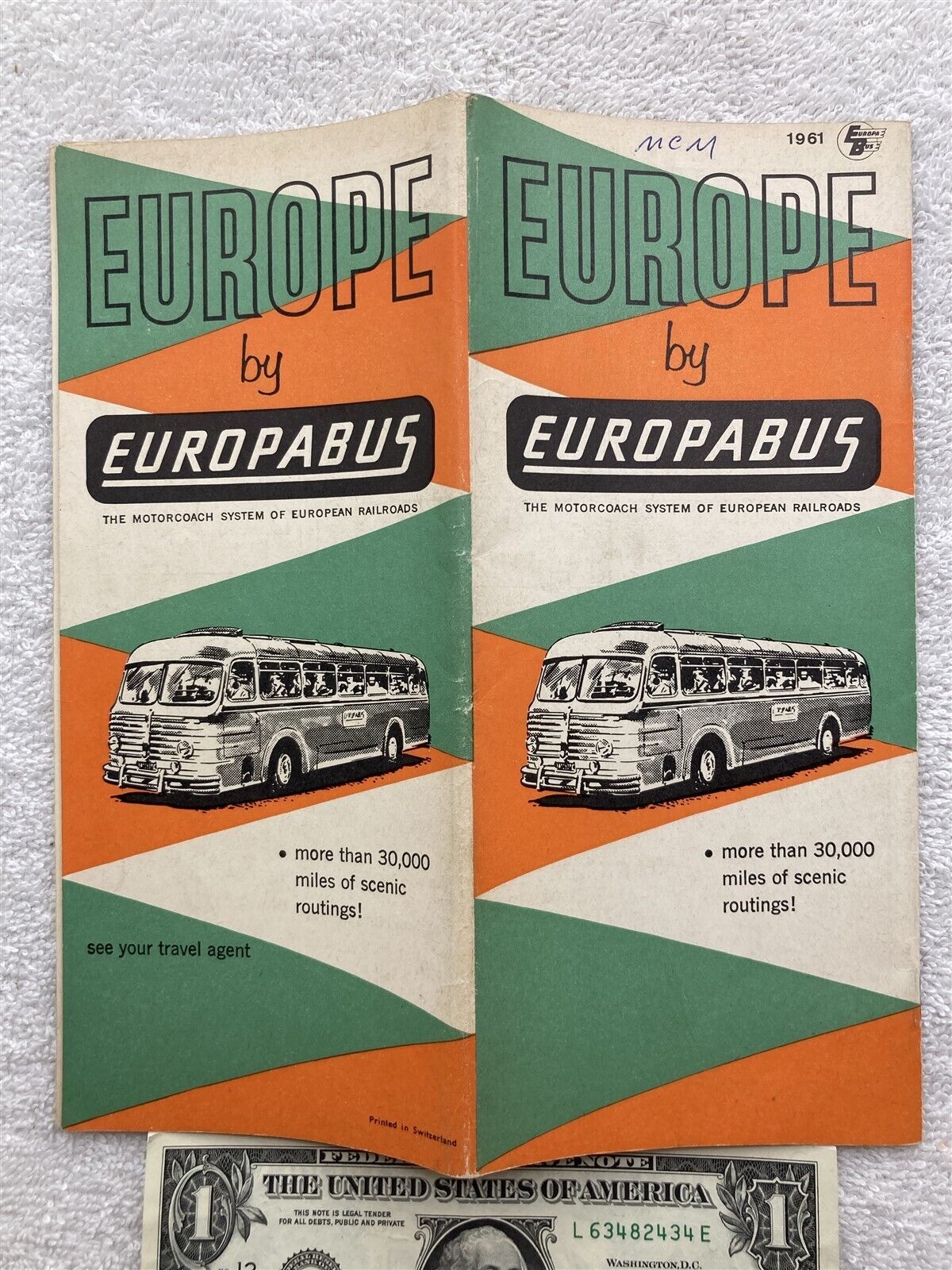 1961 Europe by Europabus Euro PA Bus Railroad Schedule Vintage