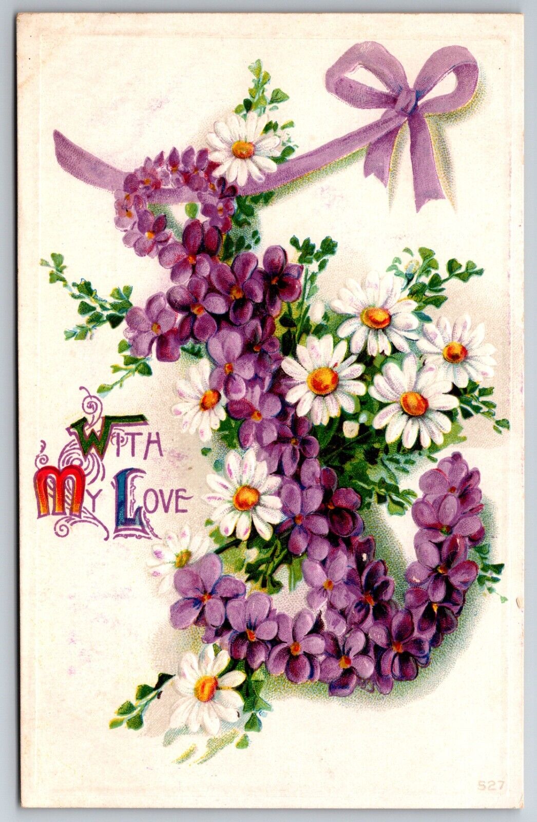 With My Love Valentines Purple Flower Anchor and Daisies Embossed Postcard