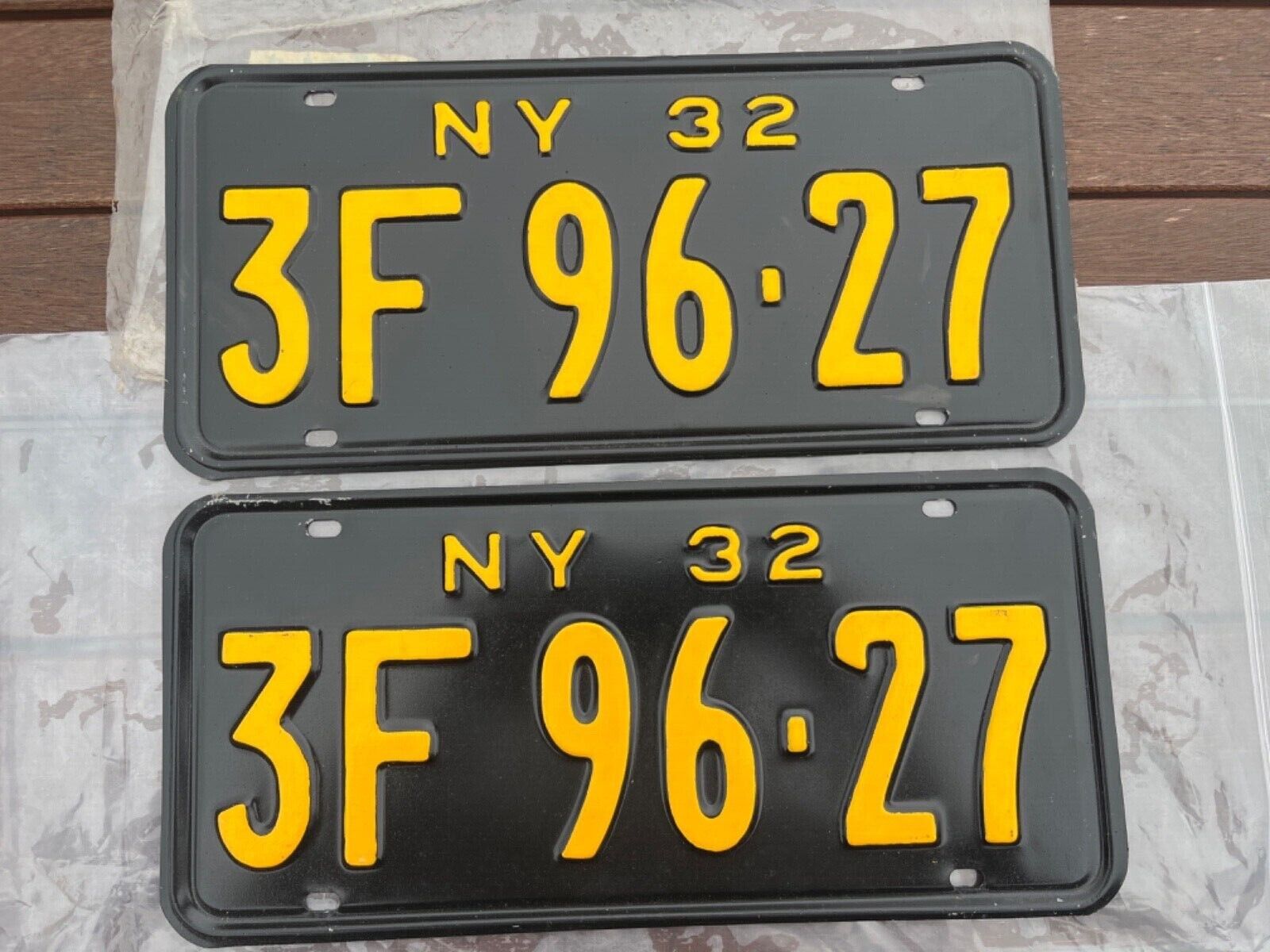 1932 New York  License Plate Pair 3F 96 27