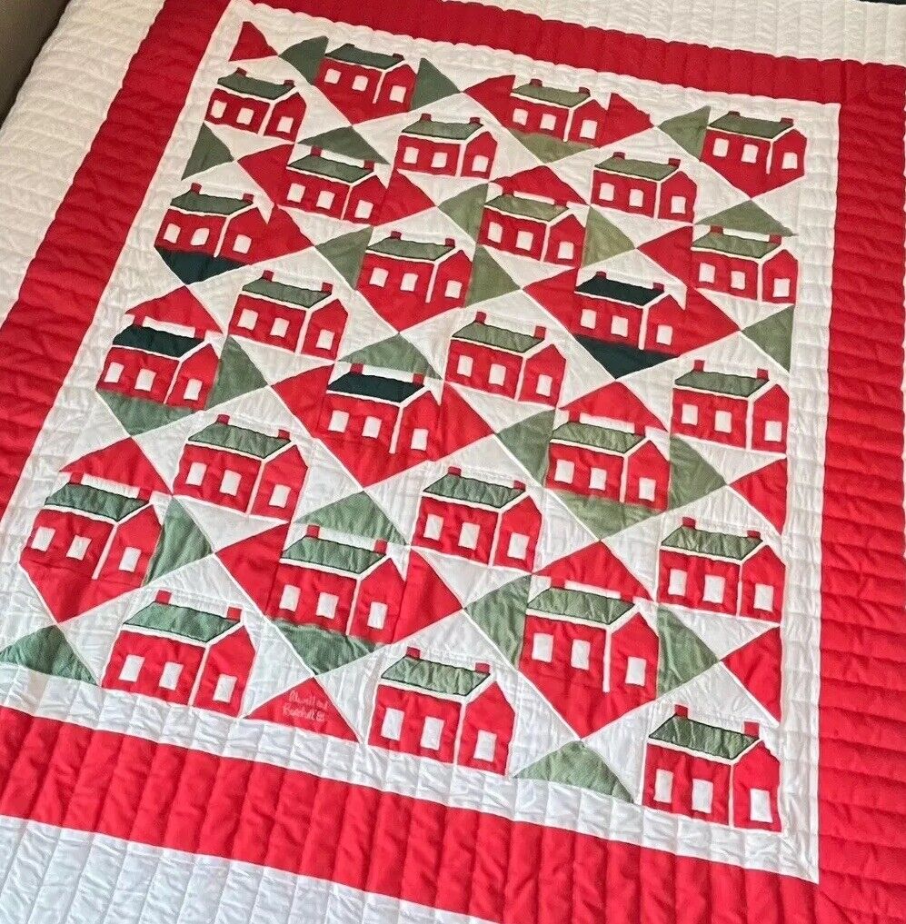 Vintage Schoolhouse Pattern Quilt Handmade Twin Size 68” x 74” Homemade