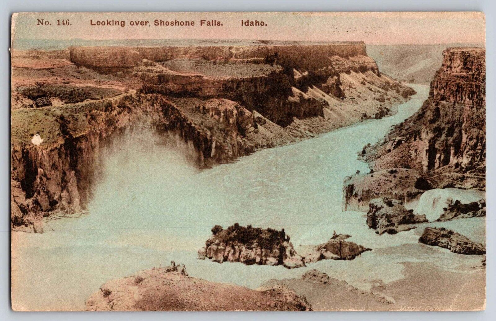 Looking Over Shoshone Falls, Twin Falls Idaho Pos./Linen Postcard B 22