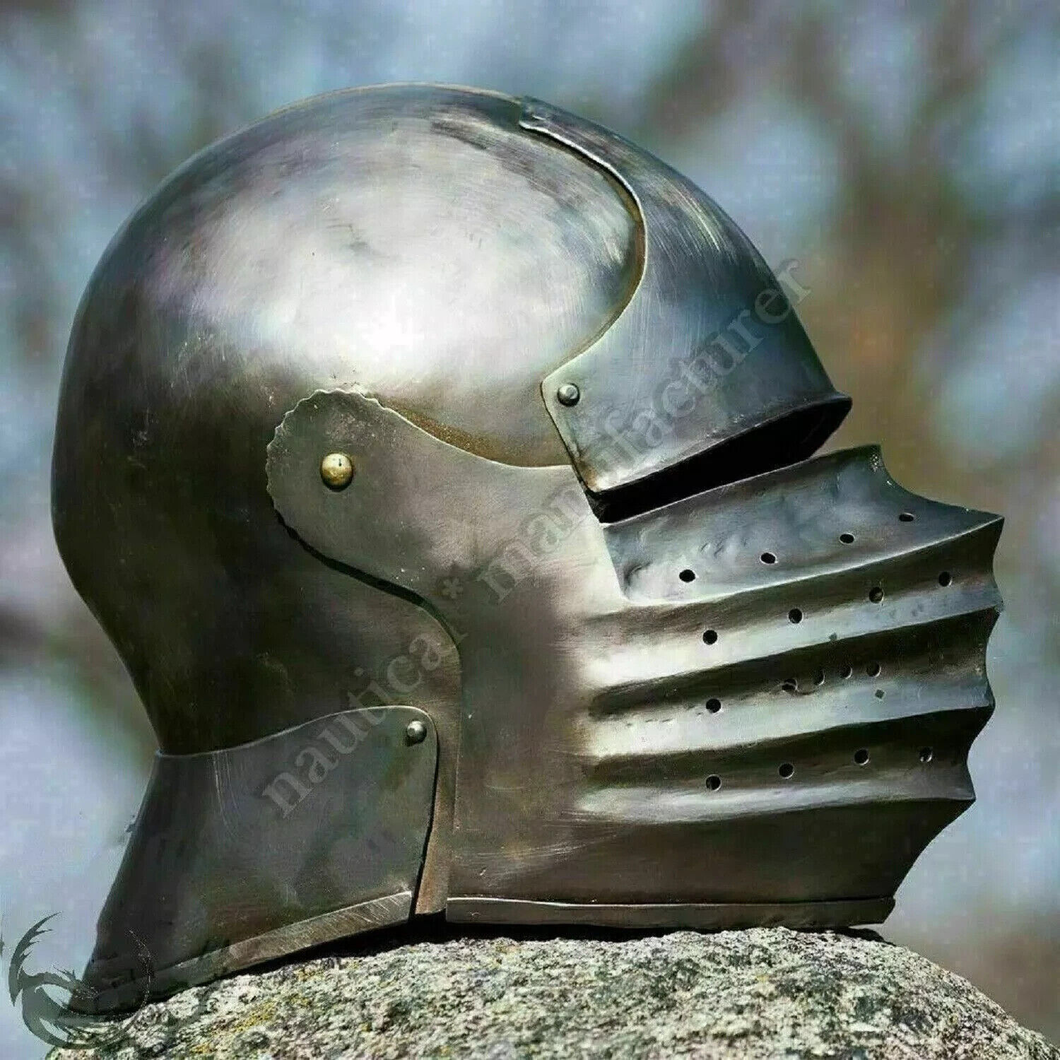 Medieval Bellows Visor Sallet Battle Warrior 18 gauge Steel Armor Helmet