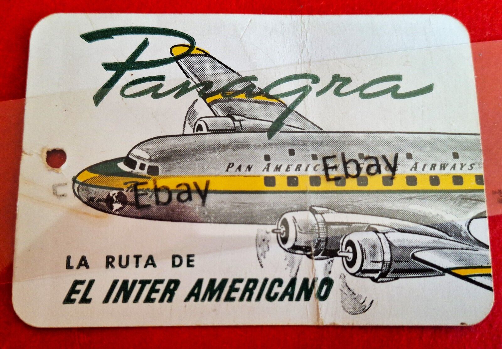 PANAGRA Baggage Name Tag Douglas DC-7 EL INTER AMERICANO 3in x 2in