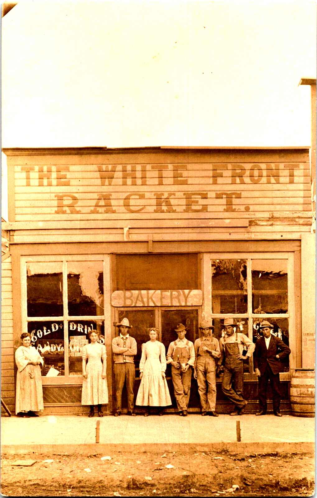 Real Photo Postcard Enid, Oklahoma White Front Racket Store ID\'d Nana Pinner