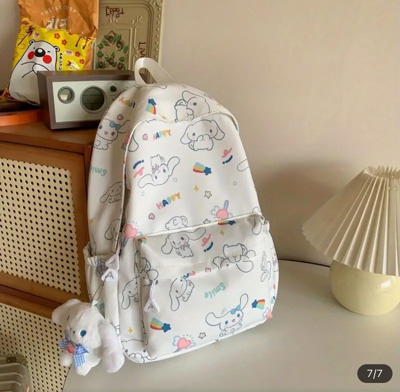Cute Sanrio Cinnamoroll Patterned Backpack Bag White Back To School W Charm