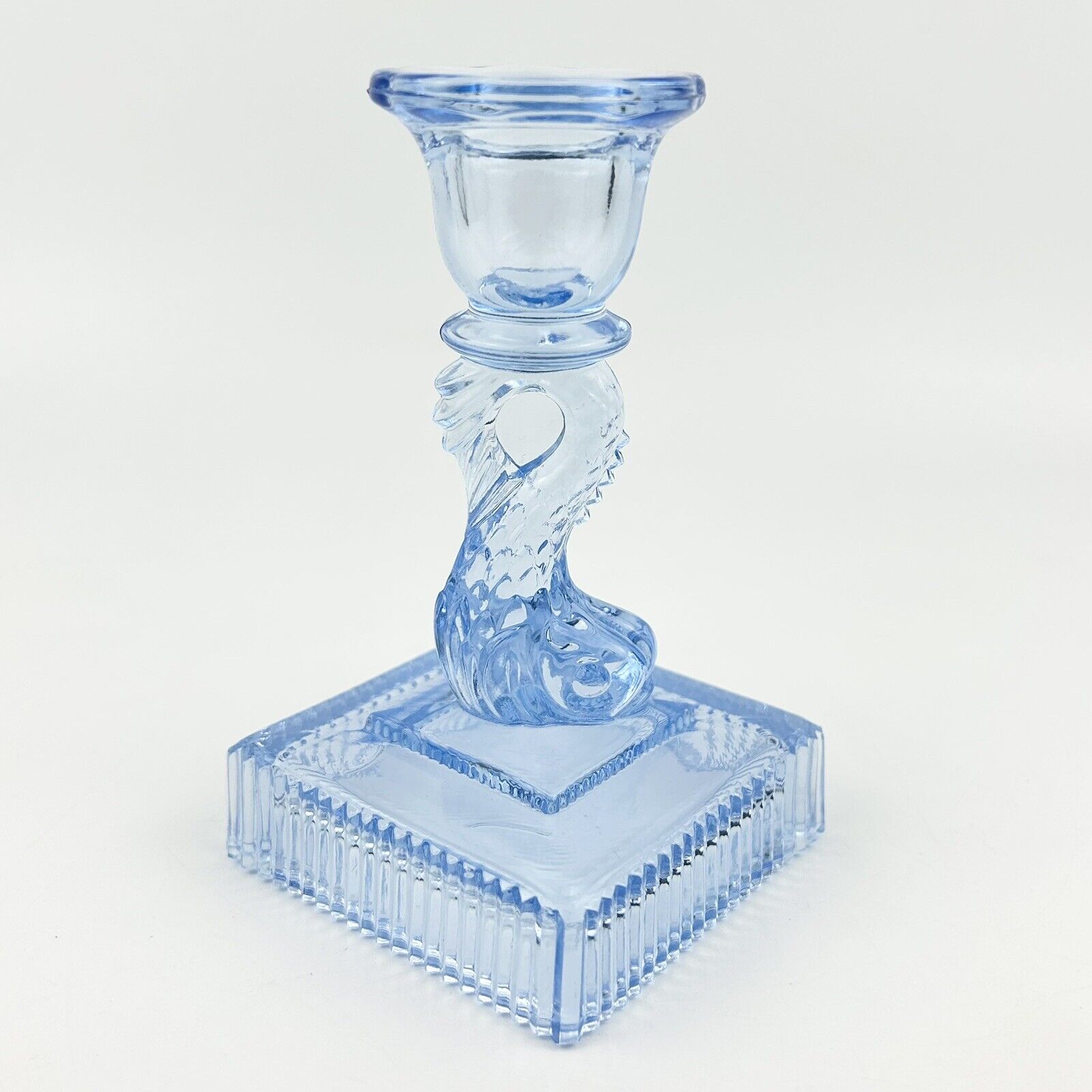 Imperial Empire Glass Dolphin Koi Fish Candlestick Holder Viennese Blue #779