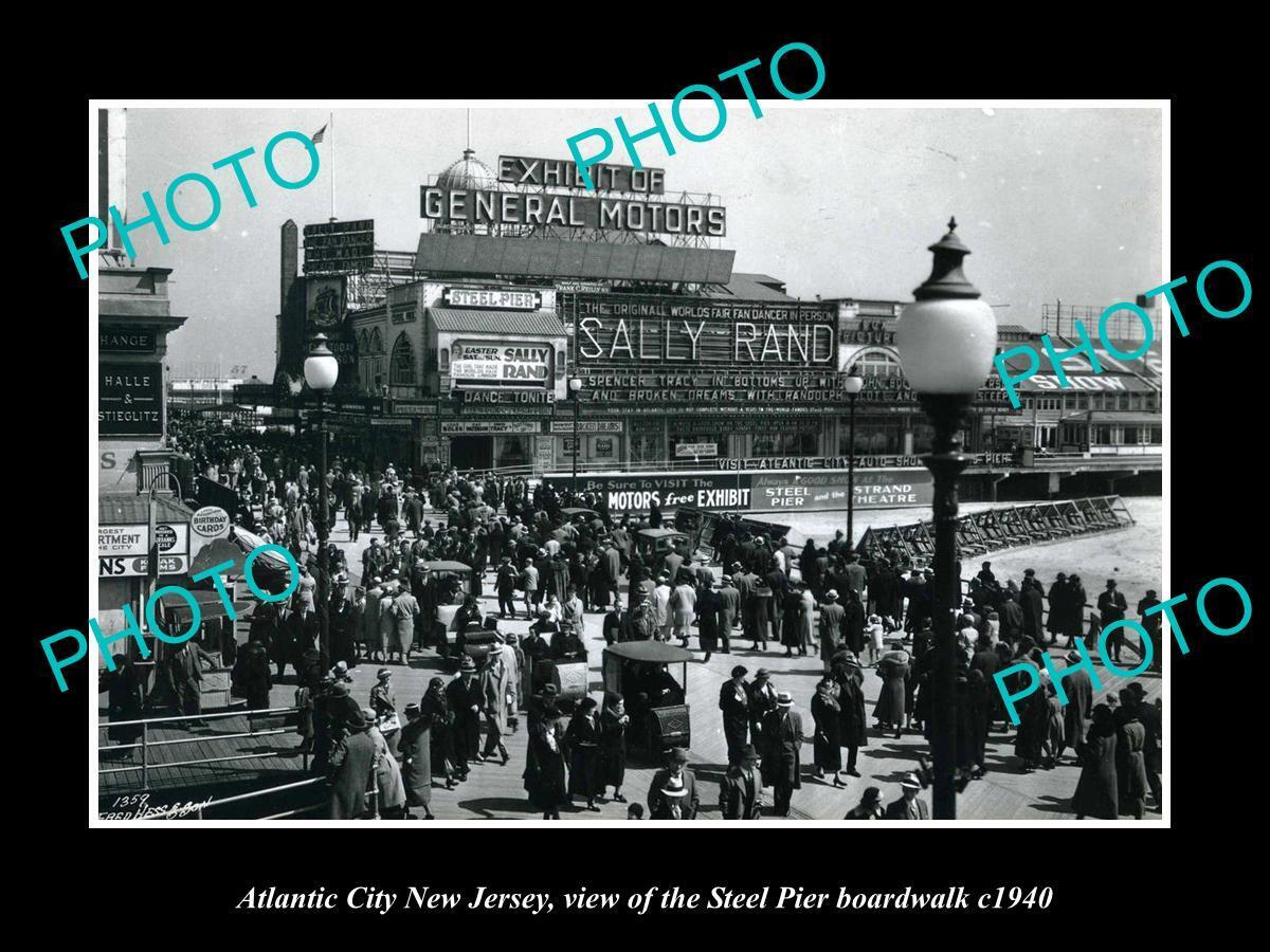 OLD LARGE HISTORIC PHOTO OF ATLANTIC CITY NEW JERSEY STEEL PIER BOARDWALK c1940