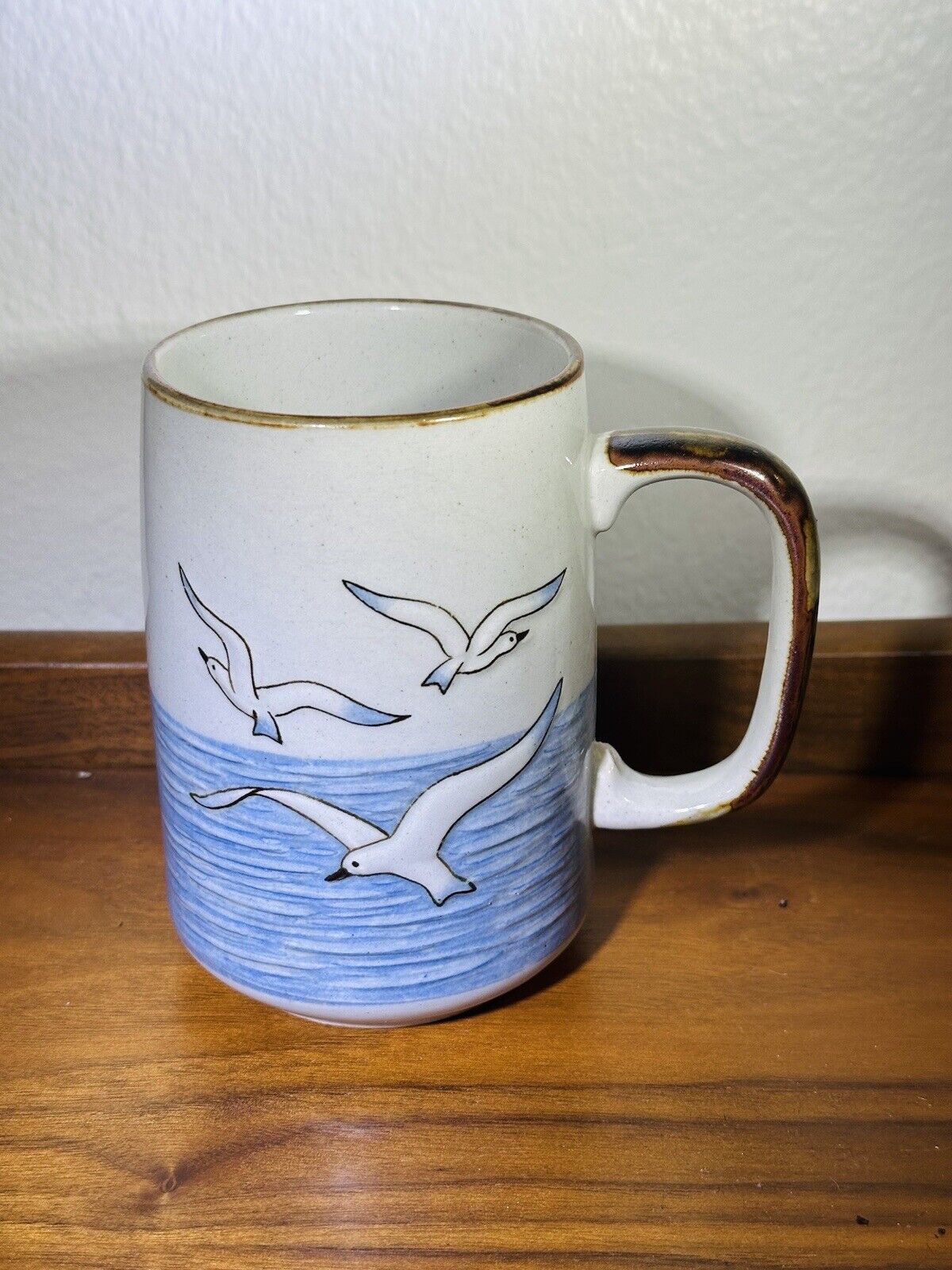 Vintage Otagiri Hand Painted Seagull Bird Blue Ocean Ceramic Coffee Mug Tea Cup