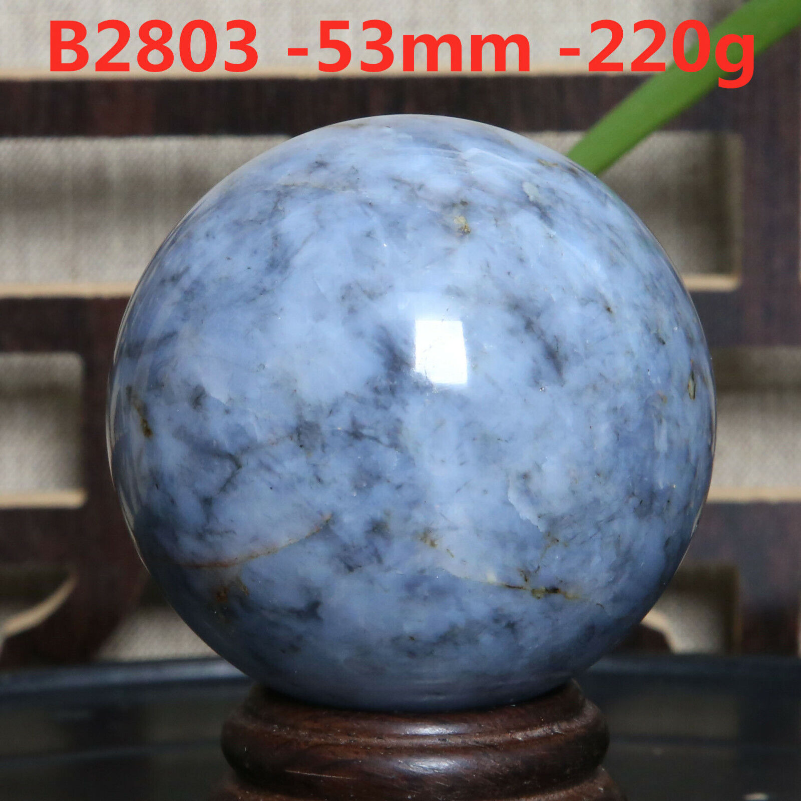B2703-53mm-220g Natural polished blue agate sphere, crystal ball healing