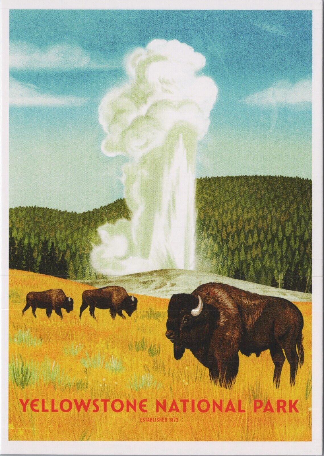 Yellowstone National Park Bison Old Faithful Geyser c2021 NEW Postcard 6276c2