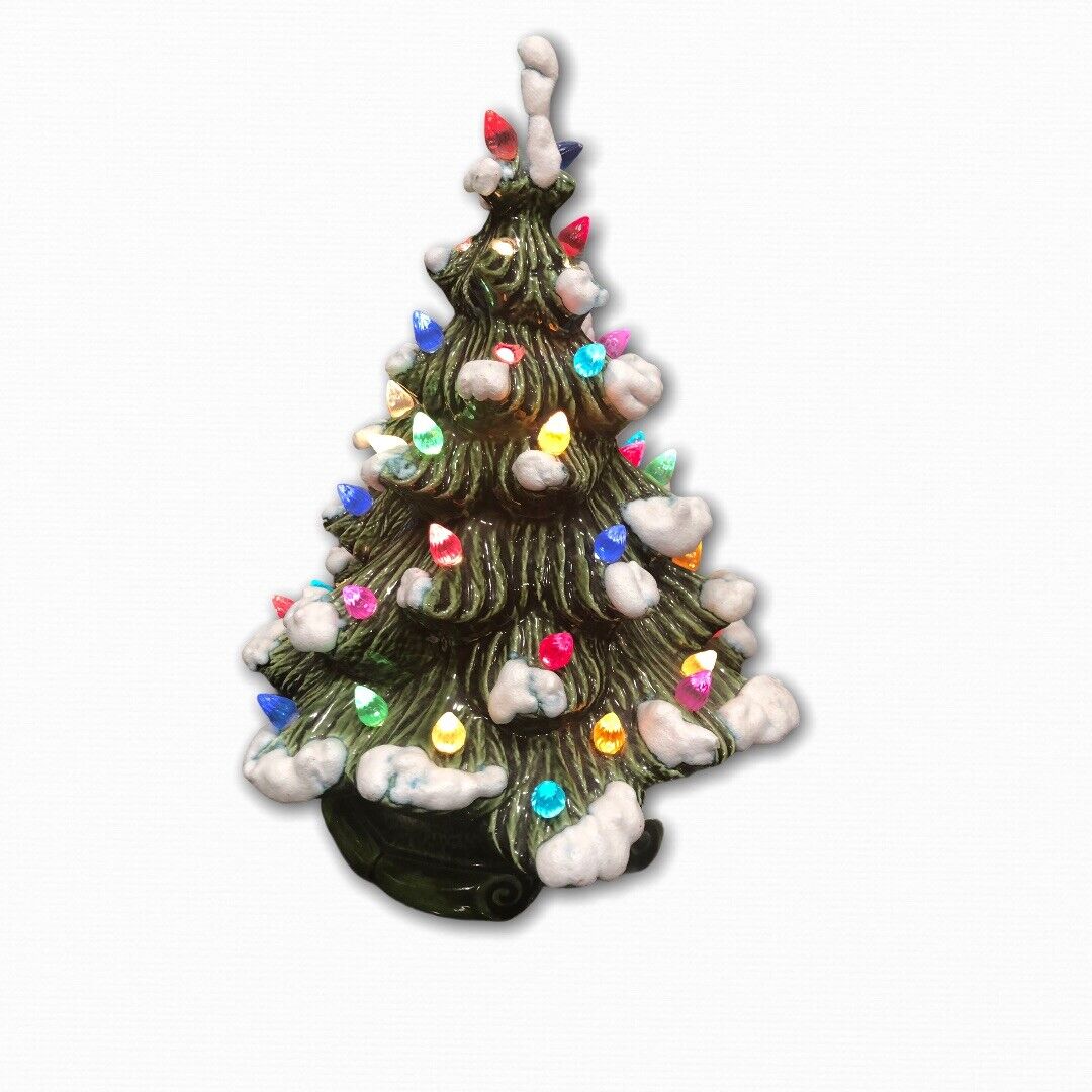 VTG 11.75” Atlantic Style Ceramic Christmas Tree tree lights up Signed DMH 1982