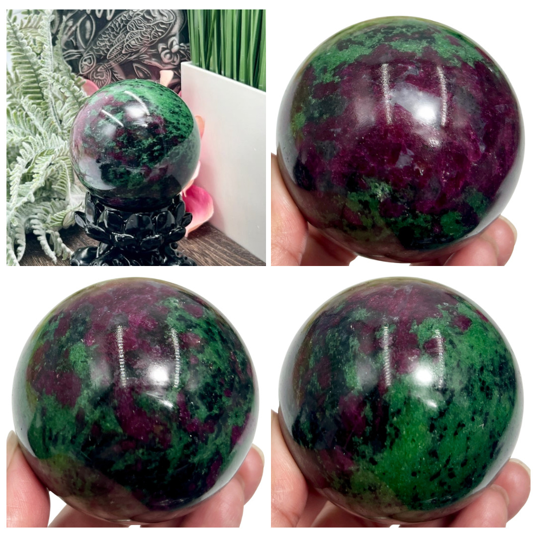 Ruby in Zoisite Sphere Healing Crystal Ball UV Reactive 511g 66mm