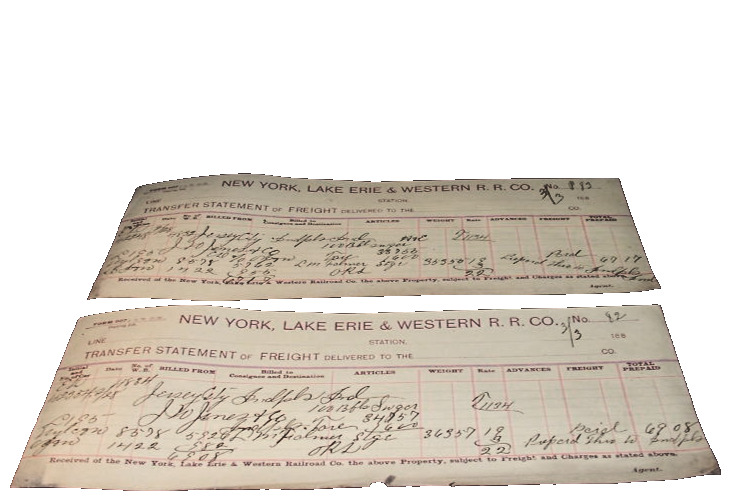 1889 ERIE RAILROAD NEW YORK LAKE ERIE & WESTERN FREIGHT DELIVERED