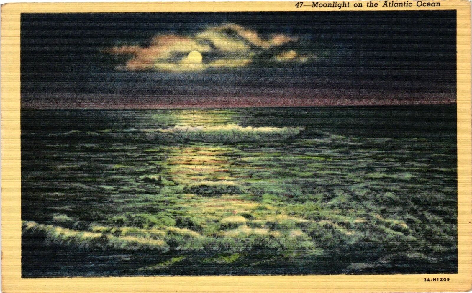 Vintage Postcard- H1209. ATLANTIC OCEAN MOONLIGHT. UnPost 1930