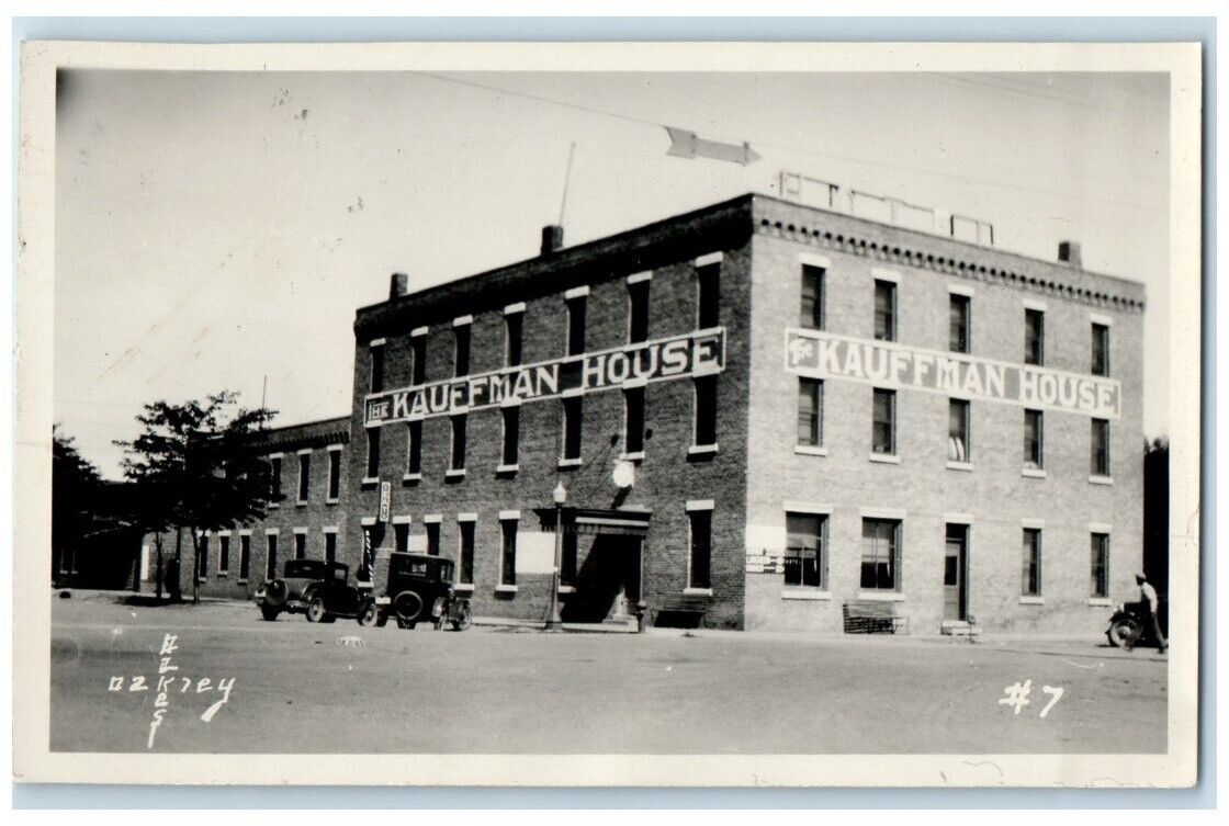 1930 The Kauffman House Hotel Building View Oakley Kansas KS RPPC Photo Postcard