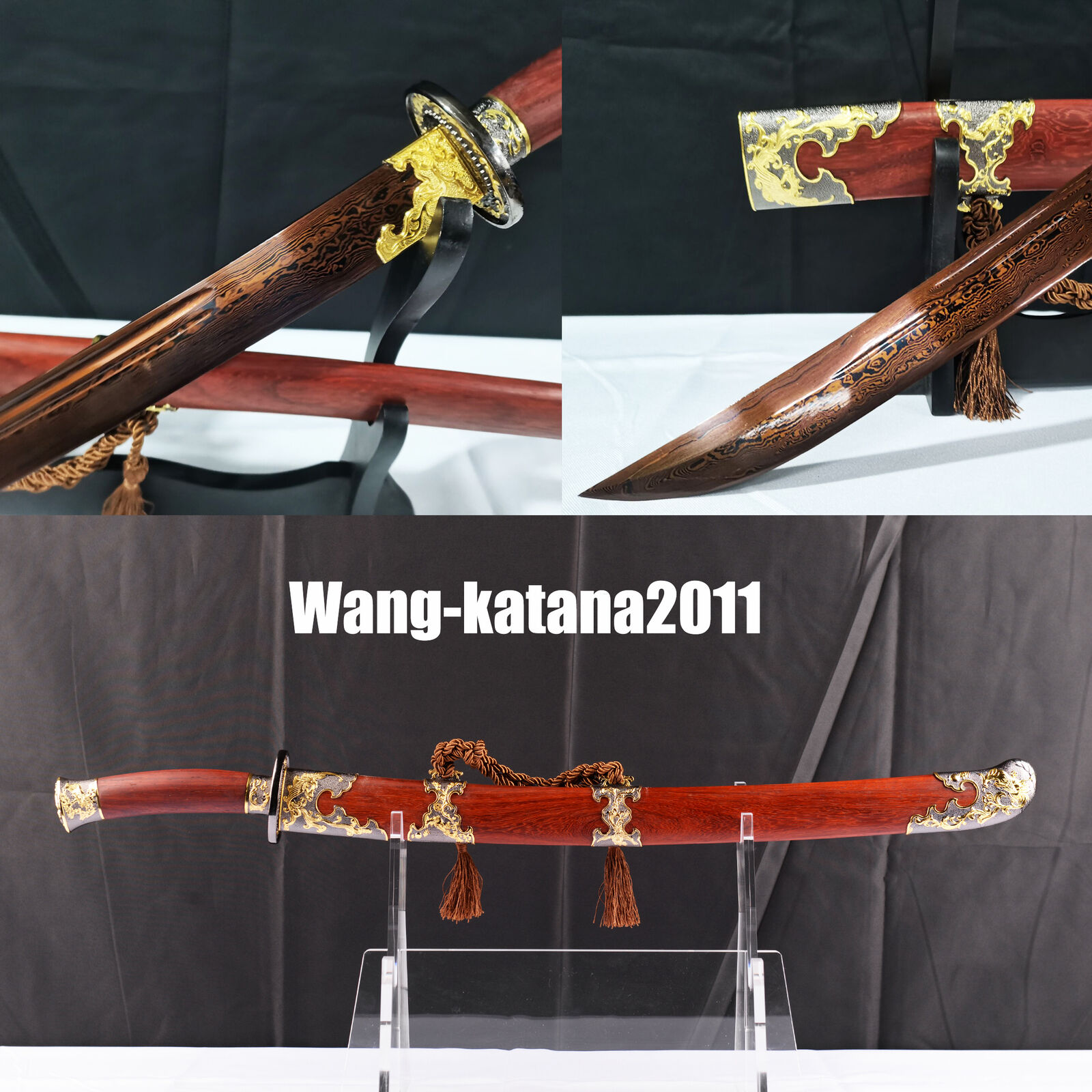 78CM Phoenix Chinese Damascus Red Folded Steel Handmade Qing Dynasty DAO Sword