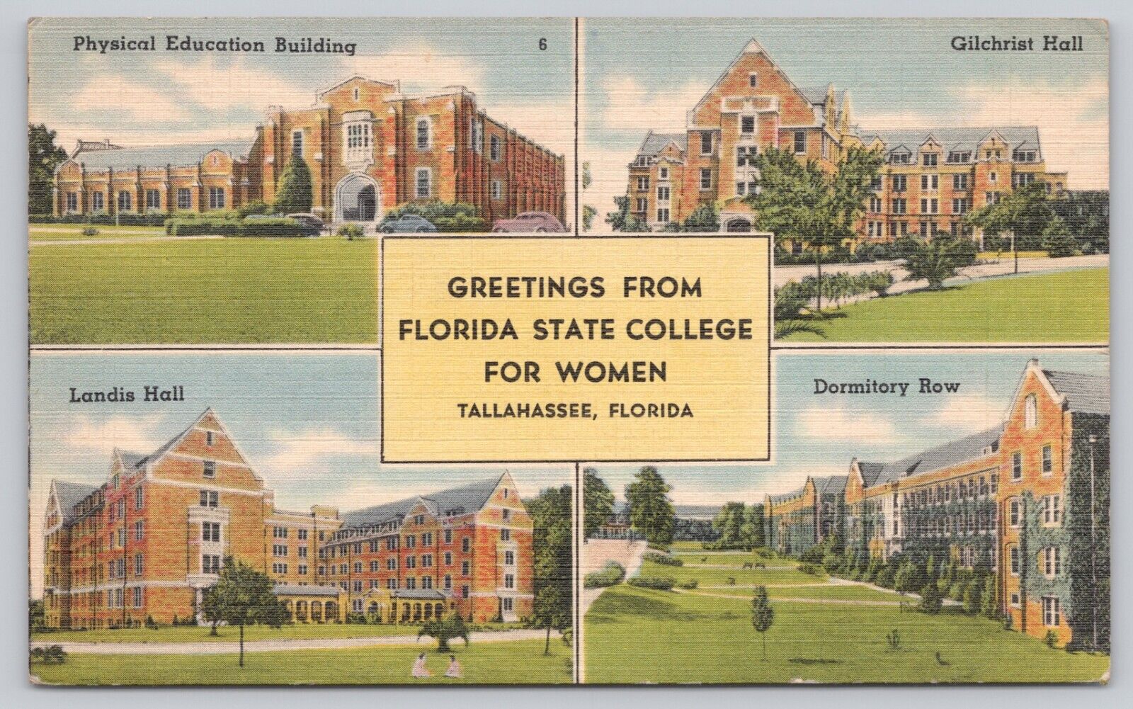 Vintage Postcard Greetings From Florida State College For Women Tallahassee, Fl