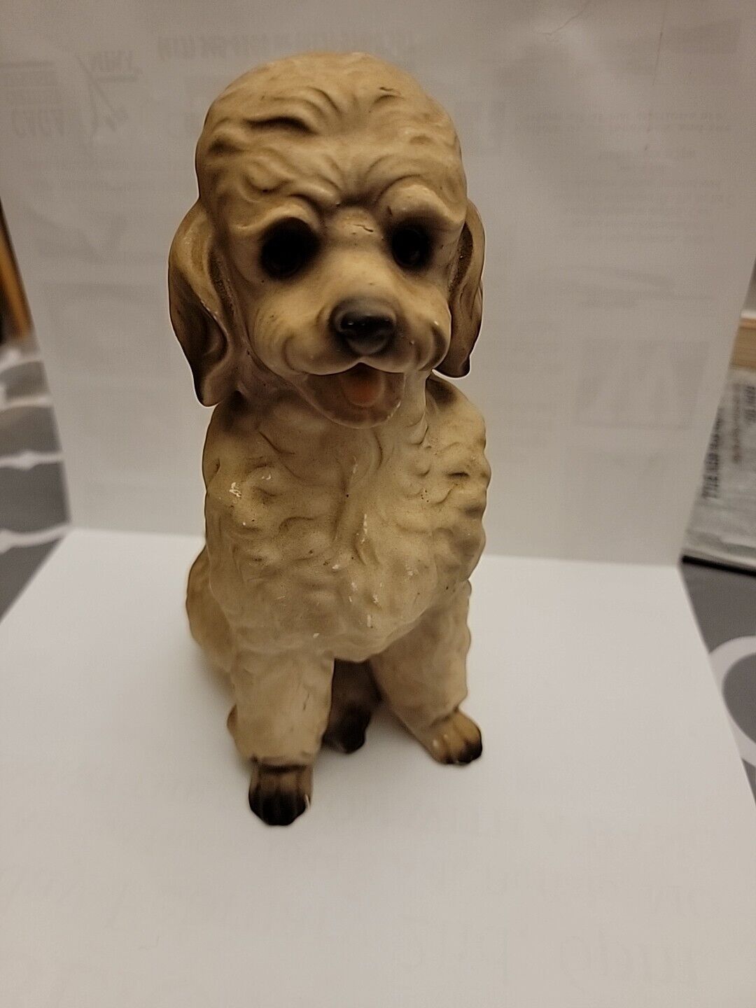 Vintage Porcelain Sitting Up Poodle Dog Figurine From Japan