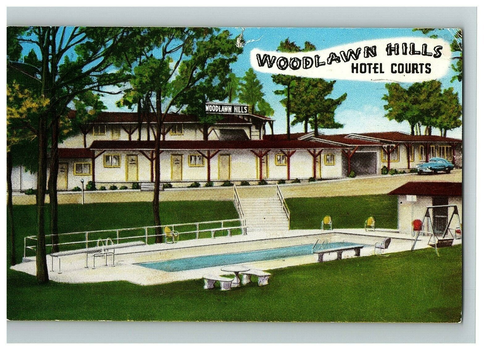 1955 Henderson Woodlawn Hills Hotel Tx Texas Postcard Courts Roadside Swim Pool