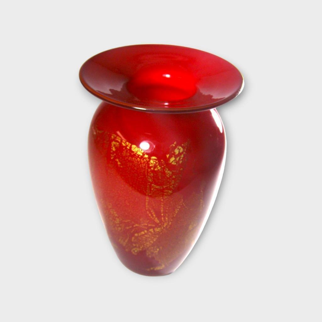 Vintage 1990 Michael Nourot Studio Art Glass Red & Gold Vase by David Lindsey