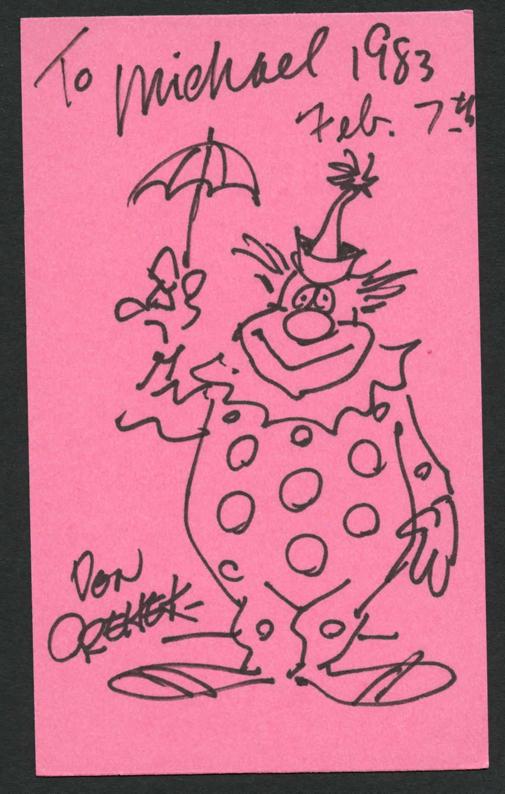 Don Orehek Freelance Cartoonist signed autograph 3x5 w/Original Sketch MH003