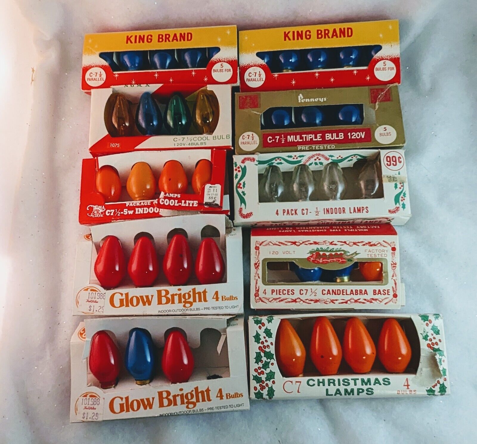 VTG Lot Of 8 Packs C7 1/2, C7 Christmas Light Bulbs Replacements Multi Color