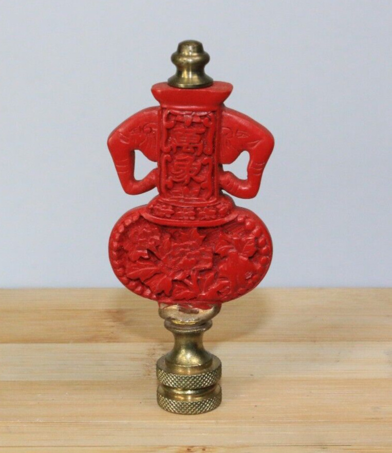 Vintage red cinnabar elephant floral lamp finial 3.25