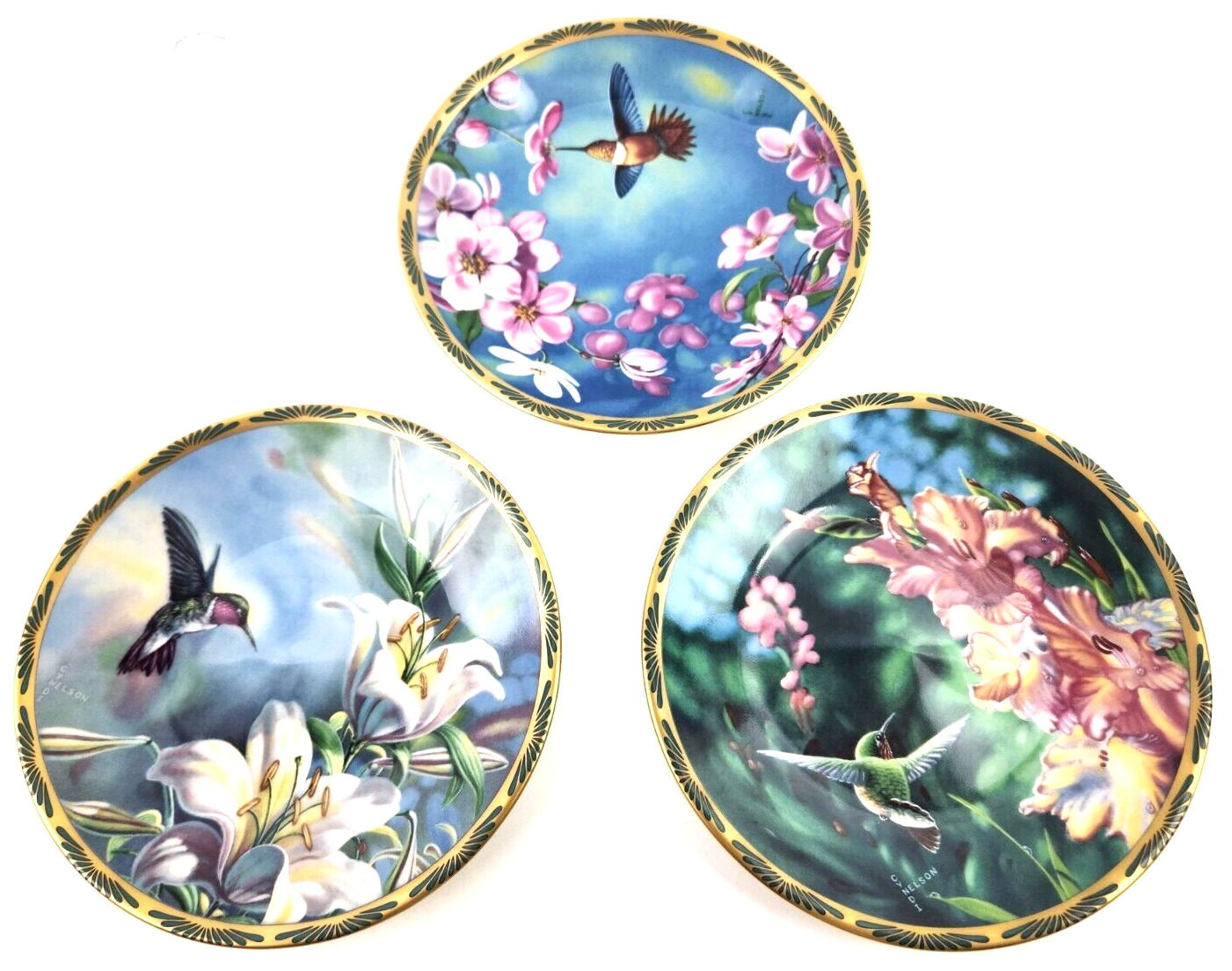 Lot of 3 Hummingbird Cyndi Nelson 1990 Decorative Plate Pickard Gems of Nature