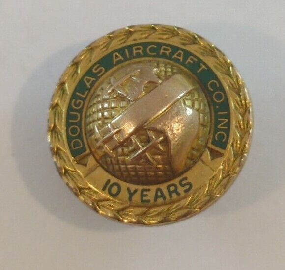 Vintage Douglas Aircraft 10 Year Service Lapel Pin Screw Back ◈ 10K Gold Filled