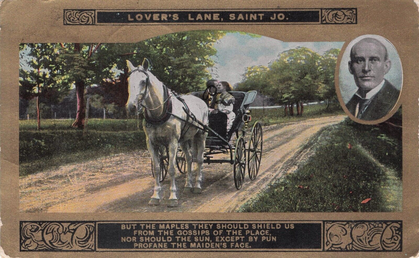Vintage Postcard St. Joseph Missouri Lovers Lane Couple Horse Drawn Buggy 1909
