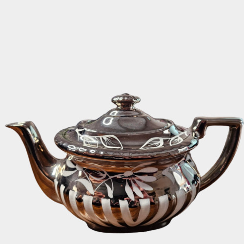 Vintage Georgian Gibson Silver Lustre Mirrored 1940s Porcelain Teapot Tea Pot
