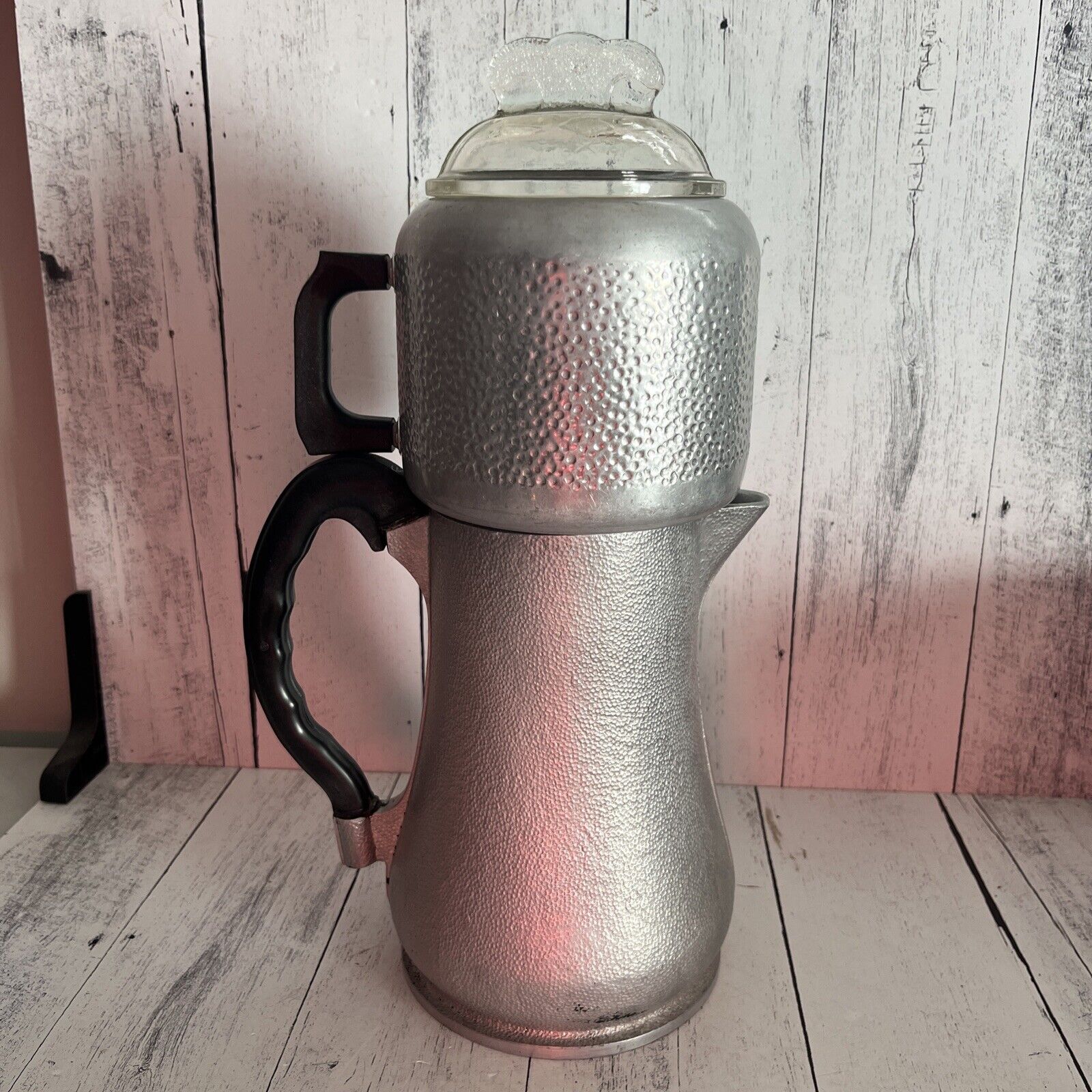 Vintage Guardian Service 8 Cup Hammered Aluminum Percolator Coffee Pot. Complete