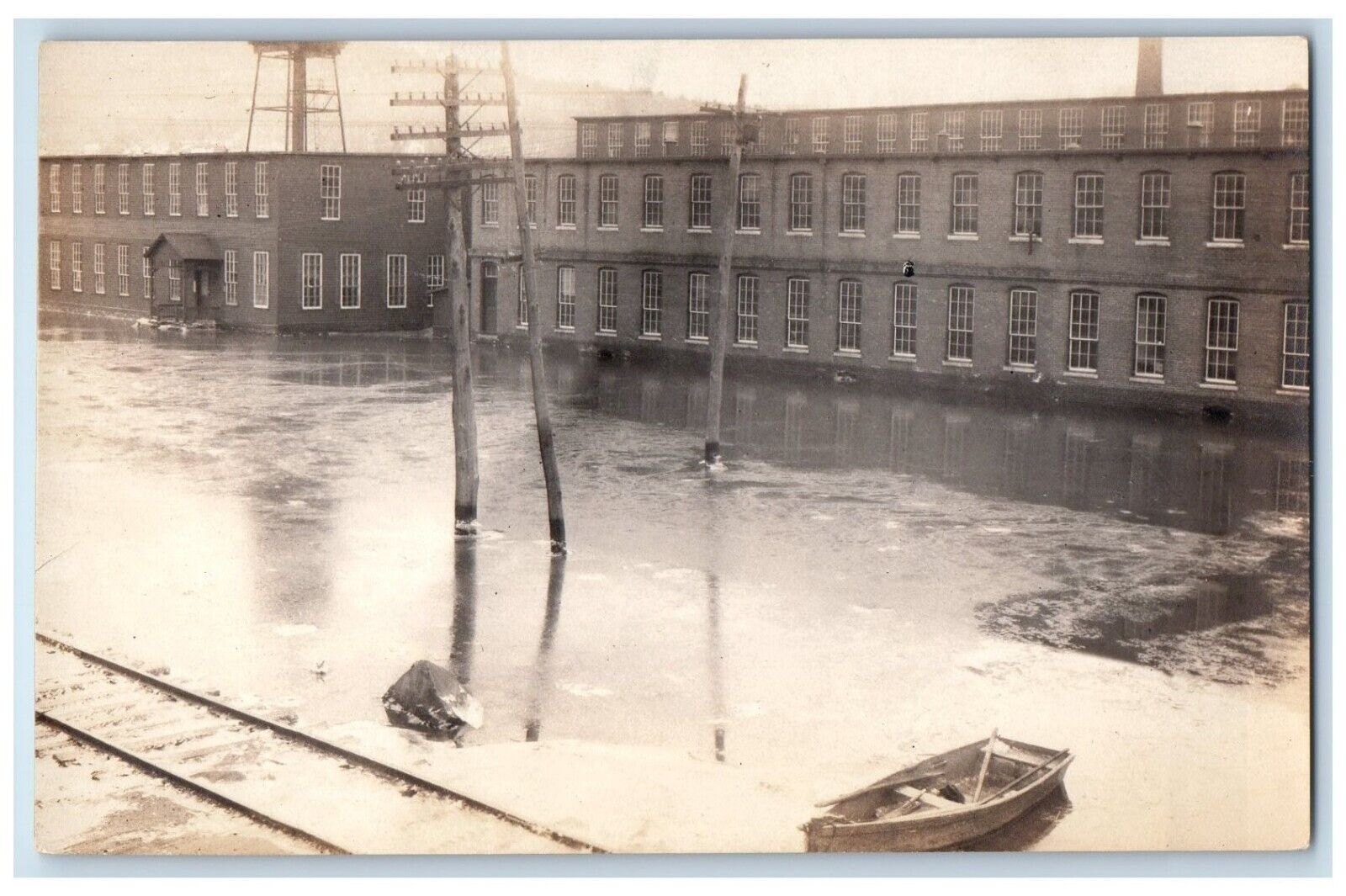 c1910's Johnstown Flood Factory Rowboat Disaster RPPC Photo Antique Postcard