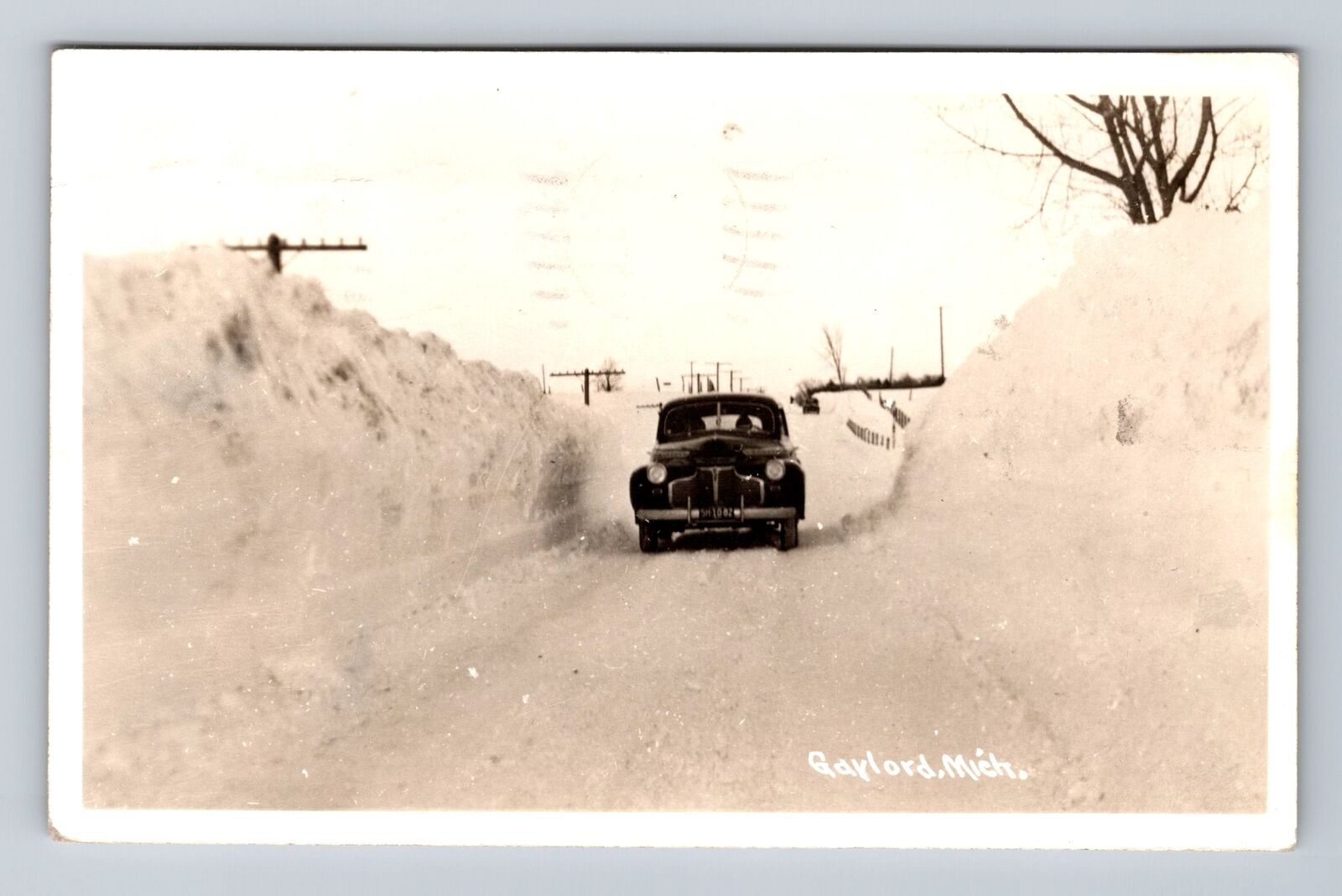 Gaylord MI-Michigan, RPPC, Driving Through Snow Banks, Vintage c1947 Postcard