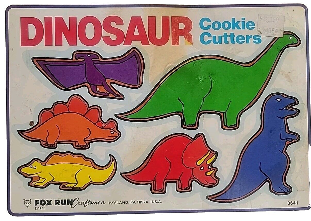Vintage 1985 Fox Run Dinosaur Cookie Cutters MADE IN USA METAL Set Of 6
