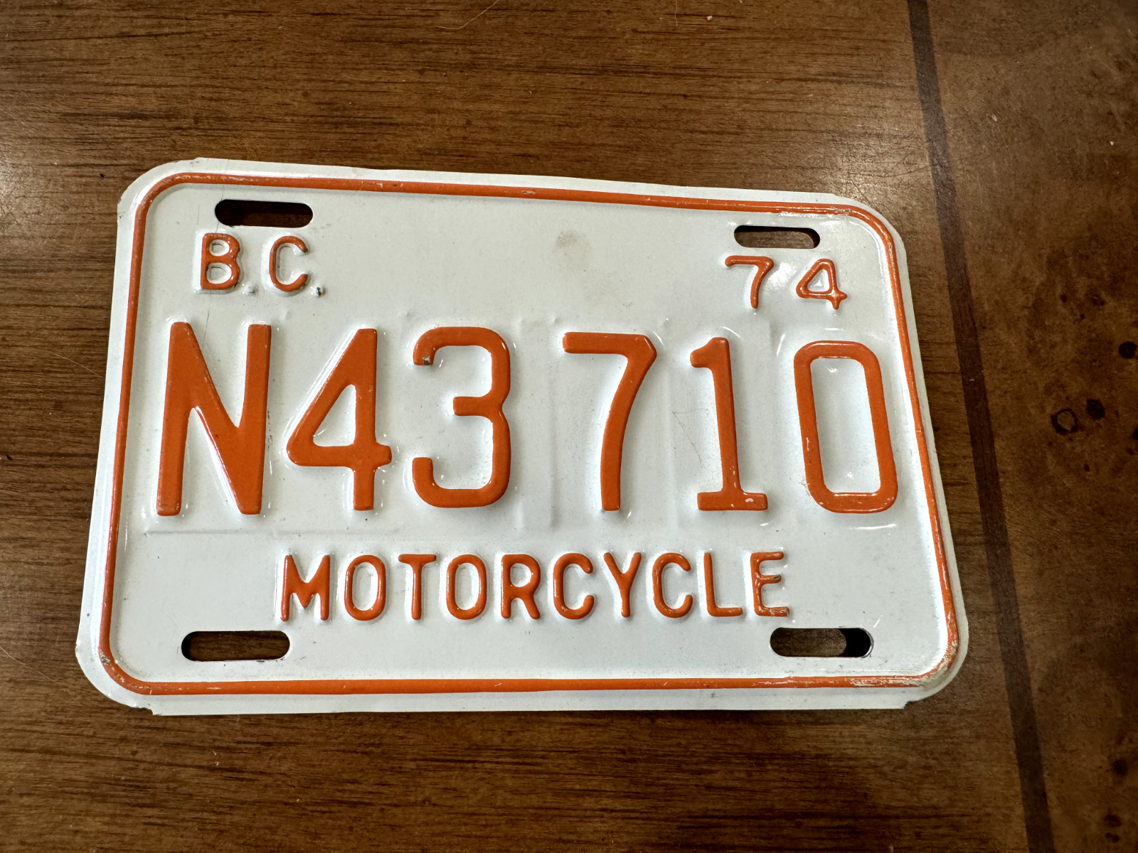 Vintage Antique 1974 British Columbia Canada Motorcycle License Plate   T-1016