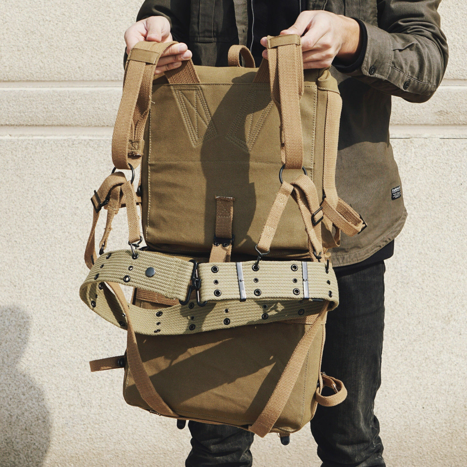 WWII US USMC Marine Corps Bag M1942 Combination Backpack M1941 Strap Belt Set