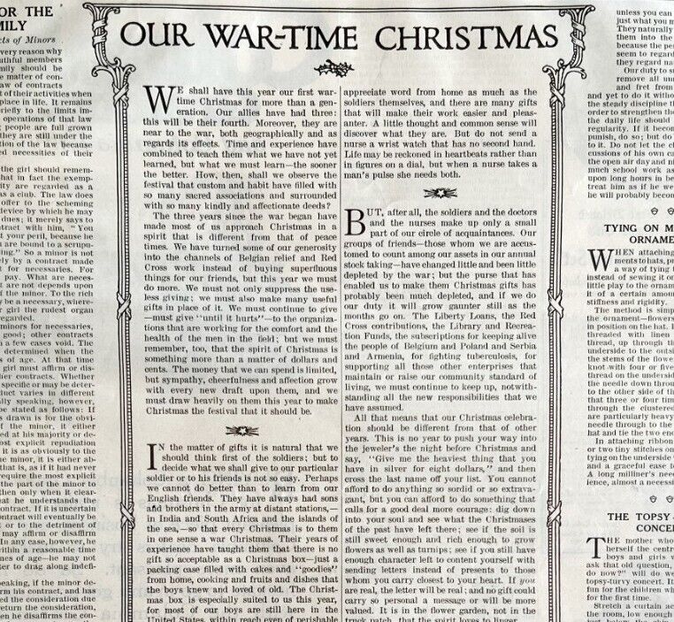 1917 World War 1 War Time Christmas Youth\'s Companion Full Page Article LGADYC4