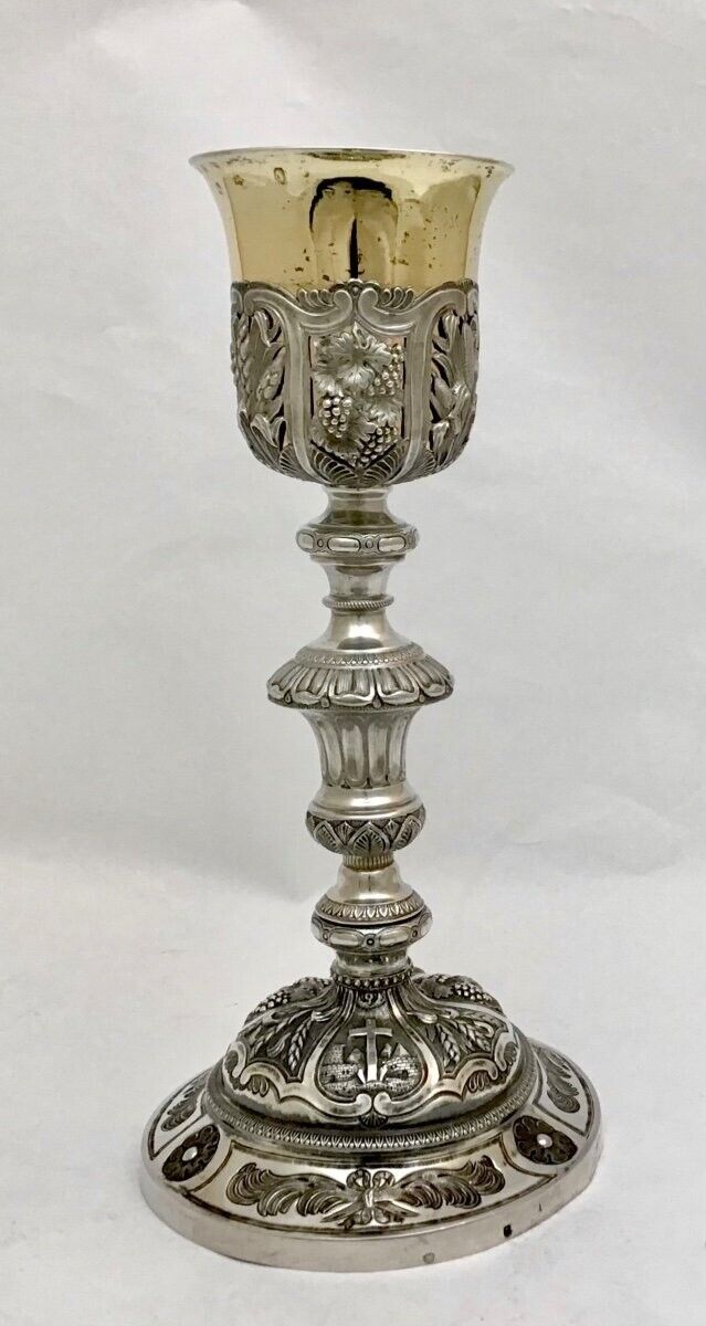 Antique French Chalice in Vermeil Silver Richly Decorated Hallmarked Old Rare